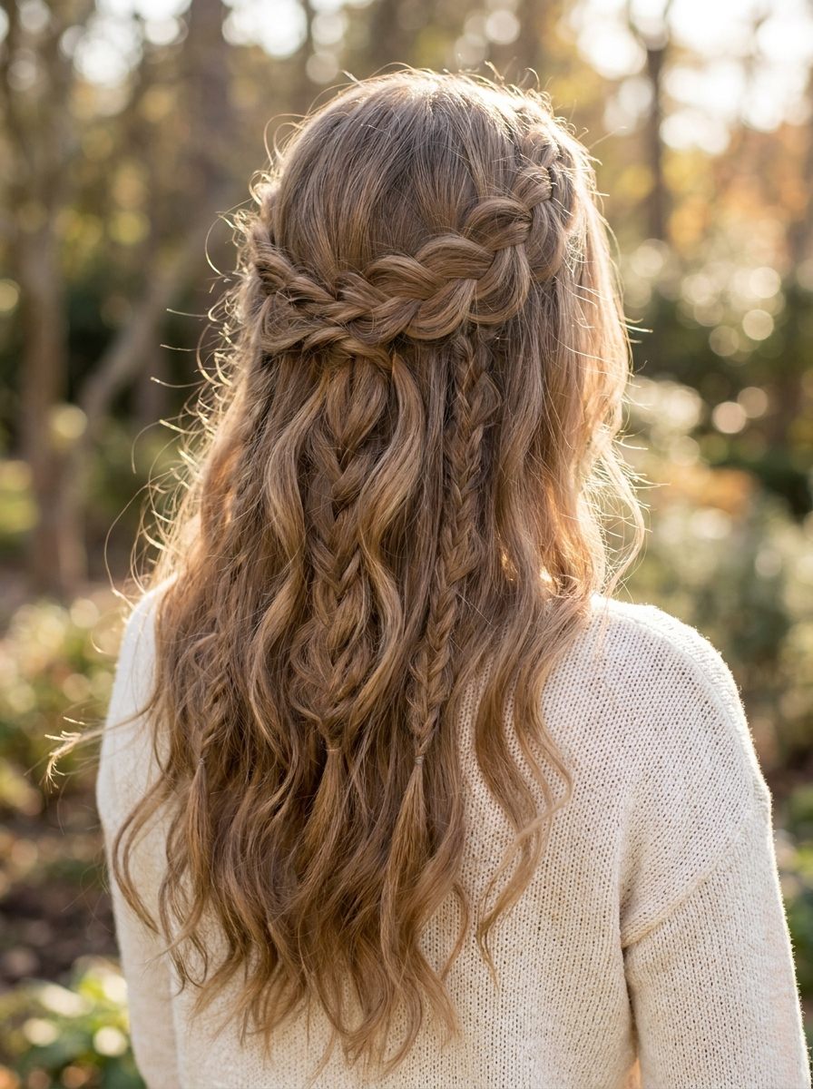Romantische Flechtfrisur mit Wellen - flechtfrisuren